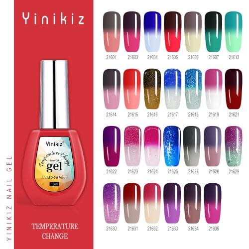 Yinikiz Glitter Temperature Soak Off Uv Gel Varnish 15Ml Rainbow Thermal Color Changing Gel Nail Polish Nail Art Dropship