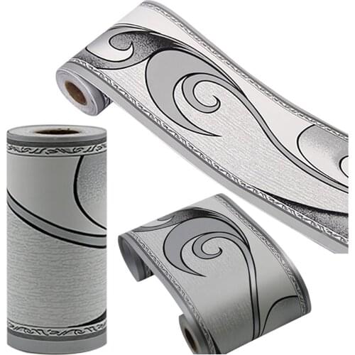 10M PVC Waterproof Waist Line Silver Gray Wave Toteml Self Adhesive Skirting Line Wallpaper Living Room Decor Border Wall Sticke