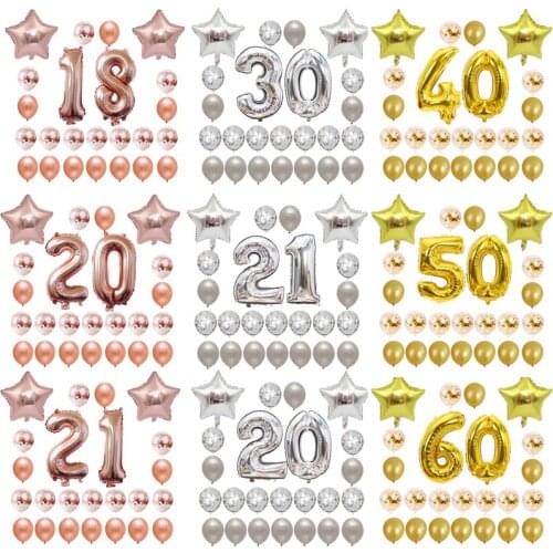 24pcs/set 40 Inch Number Birthday Balloons Star Aluminum Foil Balloon + Confetti Latex Ballons Dad Mom Birthday Party Decor
