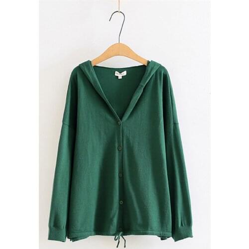 Large Size Knitting Sweater Cardigan Women Coat Solid Color Spring Autumn Fashion V-Neck Long Sleeve Hooded Knit Sweater Tops