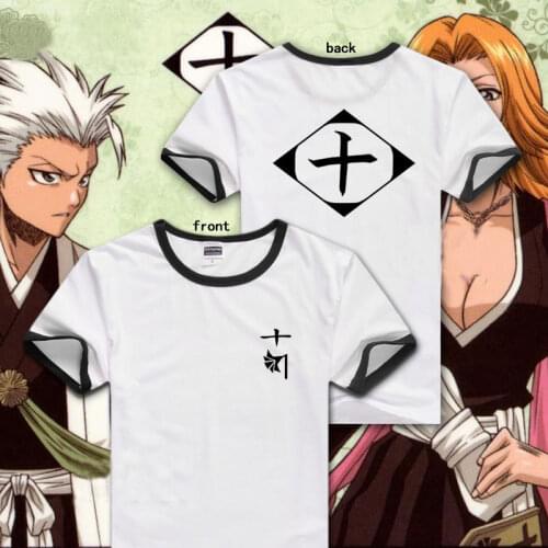 Japan Anime Cos bleach t-shirt Hitsugaya Toushirou Kuchiki Byakuya cosplay Short Sleeve Cotton Casual TShirt Tee T Shirt Top