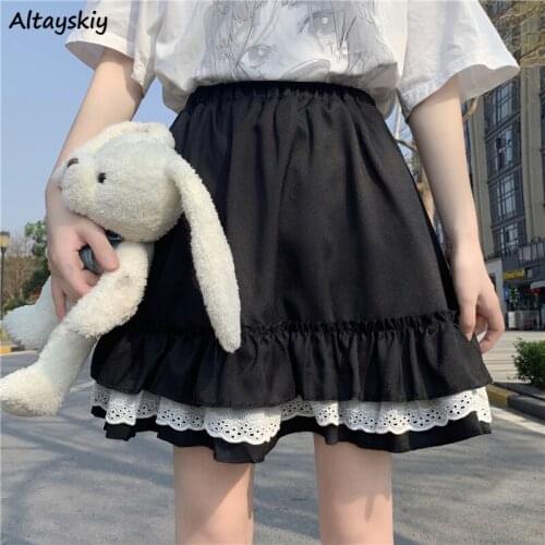 Skirts Women Trendy Patchwork Streetwear Casual Summer Japanese Style Students All-match Lace Kawaii Simple Ladies A-line Basic