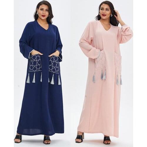 Abaya Dubai Muslim Summer Casual Female Skirt Middle East Lady Robe Embroidery With Tassels Dress Morocco Fashion Long Shirt