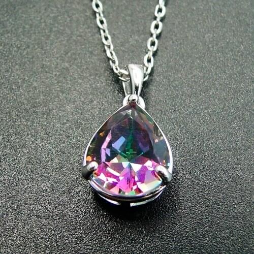 DJ CH Pear Cut 9*11mm Fire Rainbow Mystic Topaz Drop Pendant Solid 925 Sterling Silver Women Vintage Fashion Silver Charm