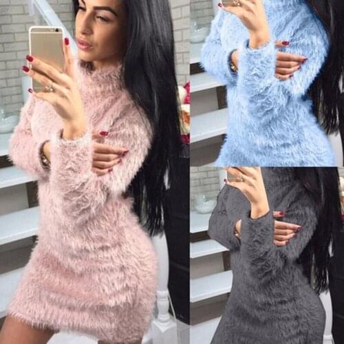 Women Autumn Winter Sexy Turtleneck Cashmere Soft Warm Dress