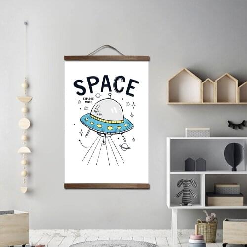 ZHUGEGE custom baby kids room Anime spaceship canvas black walnut hanging scroll painting wall art poster home decor Pendant