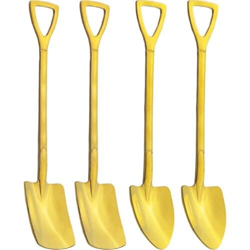 Gold Dinnerware Coffee Dessert Spoon Ice Cream Spoons Flat Shovel Gift Creative Bar Stainless Steel Dessert Spoon Set Housewares