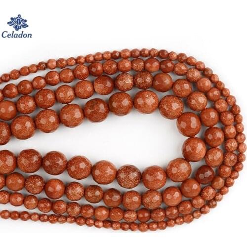 Gold Sand 4 6 8 10mm Faceted Round Ball Natural Stone Beads for Jewelry Making DIY Necklace Bracelet Earring Findings