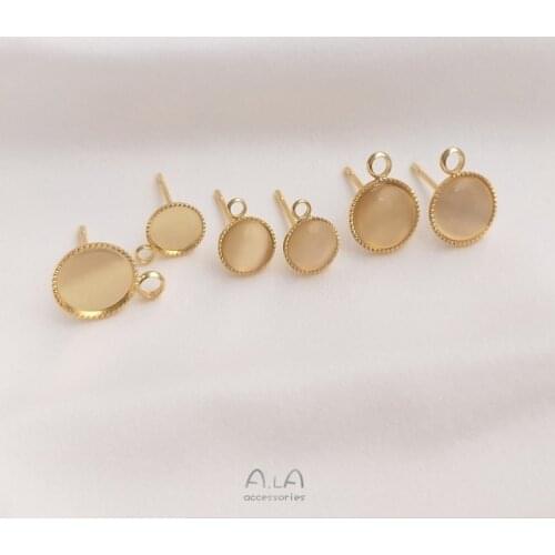 1 Pair Silver Needle Paste Empty Disc 14K Gold Opal Stud Earrings with Rings Handmade DIY Earring Material Earring Charms