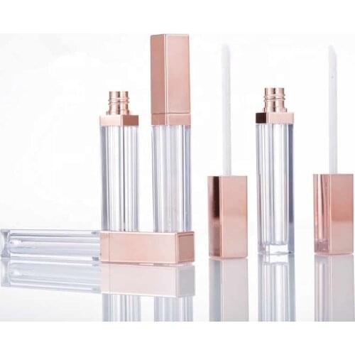 100pcs 5ml/0.17oz Empty Clear Lip Gloss Tubes Containers with Brush Applicator and Rose Gold Lid Lip Balm Bottle Pipe Container