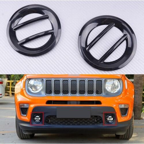 2pcs Black ABS Car Front Fog Light Lamp Ring Cover Trim Moulding Fit for Jeep Renegade 2019-2020