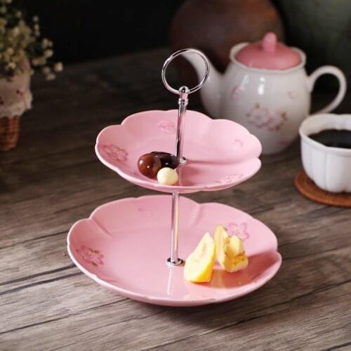 2 Pieces 6 Inch + 8 Inch Dishes & Plates Double-layer Emboss Sakura Printed Dessert Fruit European Style Suitable for Microtwave