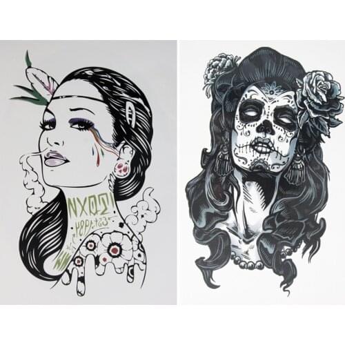 2 pcs/set Tattoo Smoke Gangster Women+Gangster Rose Tattoo Girl Waterproof Temporary Tattoo Stickers