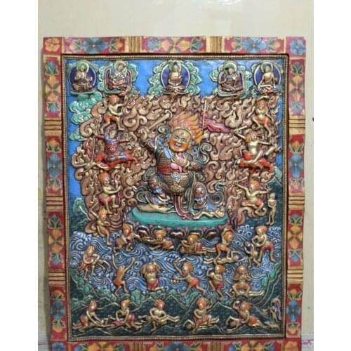 31"Tibet Buddhism Temple handwork carving Wood Acalanatha King Buddha Kan Statue