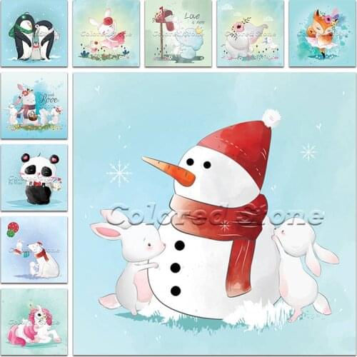 New Diamond painting Cartoon Animal Snowman Penguin Rabbit Fox Panda 5D Full Square Drill embroidery 3D Round mosaic Drawing 196
