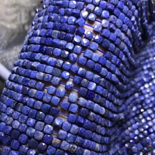 ICNWAY Sri Lankan Sapphire Natural Gemstone 4x4.5mm Beads Faceted Cube for Silver 925 Jewelry Necklace Earring 15inch