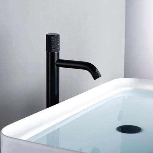 Bagnolux Black Matte Bathroom Faucet Single Hole Hot And Cold Water Round Hole Brass Valve Core Medium Long Faucet