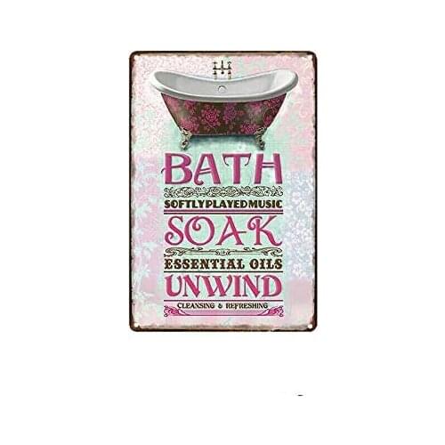 Bath Soak Unwind Vintage Style Metal Sign Iron Painting for Indoor & Outdoor Home Bar Coffee Kitchen Wall Decor 8 X 12 Inch