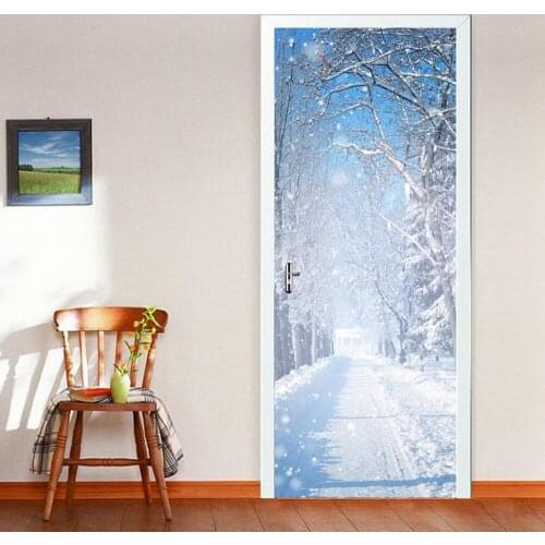 Home Creative DIY 3D Door Stickers Winter Snow Pattern for Kids Room Door Home Decoration Accessories Large Wall Sticker