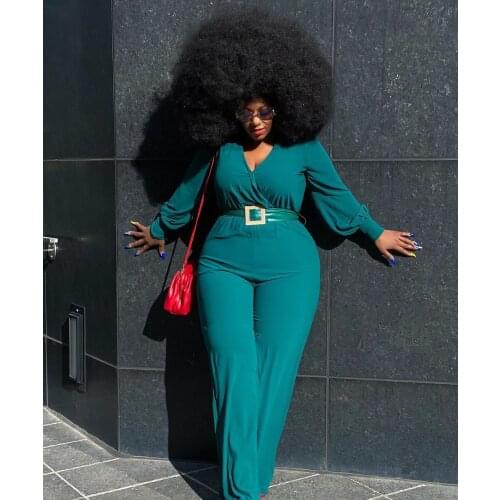 Plus Size 4XL 5XL Elegant Party Women Jumpsuit Rompers Long Sleeve Wide Leg Sexy V-neck Playsuit Fall Clothes Winter Outfits