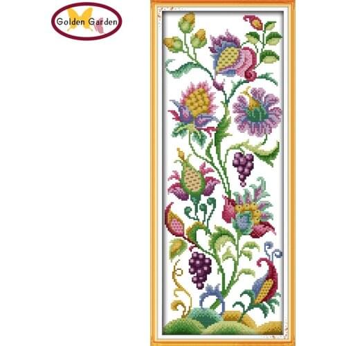 GG Abstract Flowers Joy Sunday Cross Stitch Kit DIY Needle Handicraft Stamped Counted Cross Stitch Patterns for Home Decoration
