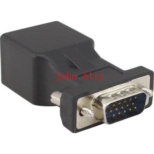Hot sale 15pin VGA Male to RJ-45 Female Connector Card VGA RGB HDB Extender to LAN CAT5 CAT6 RJ45 Network Ethernet Cable Adapte