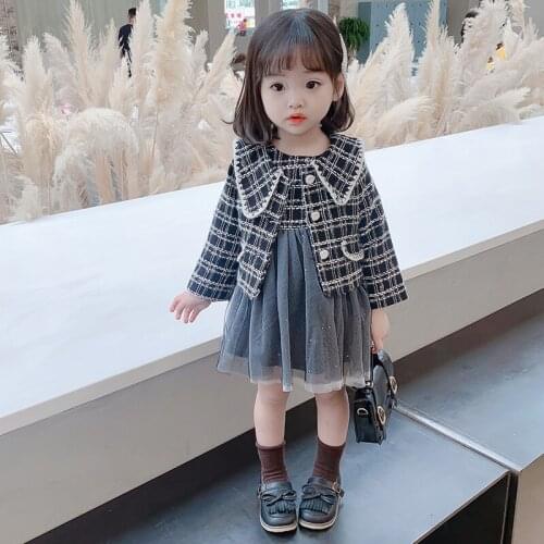 Girls Plaid Tutu Clothing Set Kids 2Pcs Fashion Casual Suit Top Dress Children Fall Outfits for 1-7Years Children Spring New Set