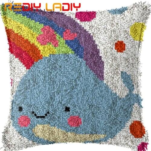 Latch Hook Cushion Blue Whale Love Printed Canvas Cushion Cover Acrylic Yarn Crochet Pillow Case Kits Hobby & Crafts Home Decor