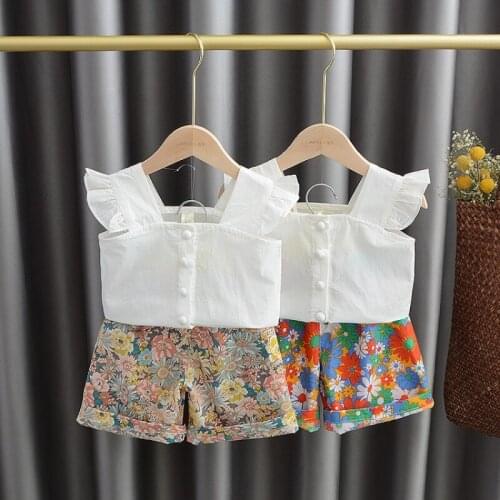 Infant Baby Girls Summer Outfits Clothes Sets 2pcs White T-shirt Top+Pint Floral Shorts Outfit