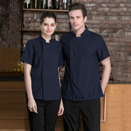 Linen Short Sleeved Kitchen Jacket Chinese Restaurant Hotel Chef Waiter Workwear Uniform Cook Clothing Food Service Chef Jackets