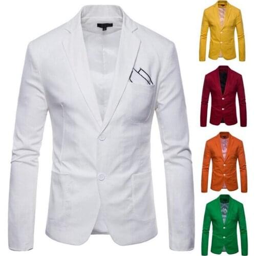 Wholesale Blazers Cotton Linen Men Candy Colors Blazer Men Slim Fit Suits Blazers Men Two button Wedding Dress Blazers