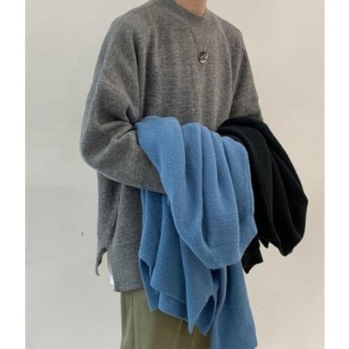 2021 Autumn Winter Korean Sweater Men Pullover Tops Casual Male Knitted Solid Streetwear Mens Thicken Warm Sweater