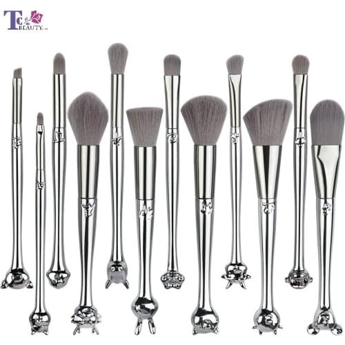 12 Pcs 12 Zodiac Makeup Brush Set Silver Beauty Makeuptools Brushes Pincel Maquiagem Powder Eye Complete Kit Leather Case