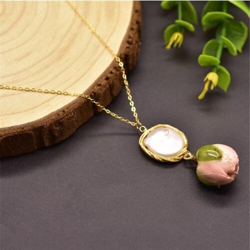 Natural Freshwater Baroque Pearl Pendant for Women Flower Engagement Handmade Necklace Fashion Jewellery Collar Choker Bib Gifts