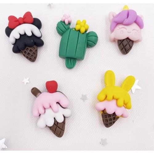 New 10PCS Hand Painted Resin Lovely Colorful Big Ice Cream Flatback Cabochon Stone Scrapbook DIY Decor Home Ornaments Crafts