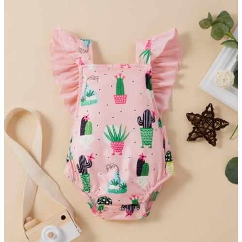 Baby Girl Clothes Bodysuits Cute Cactus Printed Flying Sleeve Jumpsuit Newborn Infant Girls Summer Clothes Cotton Clothing
