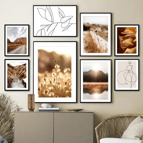 Dandelion Mountain Forest Line Leaf Fall Wall Art Canvas Painting Nordic Posters And Prints Wall Pictures For Living Room Decor