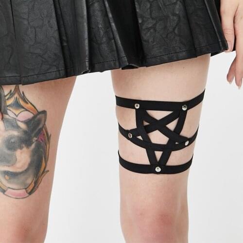 Dark Gothic Garter Women Pentagram Elastic Leg Garter 2019 New Fashion Sexy Streetwear Punk Harness Garter Feamle Black