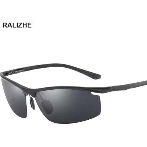 Polarized Sunglasses UV400 Aluminium Magnesium Frame TAC Black Lenses Sun Glasses Driving Sports Semi Rimless Accessory For Men