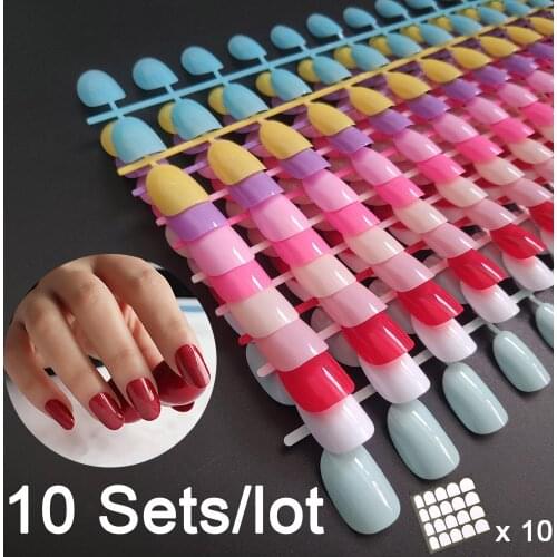 Come with 10 Sets Of Nail Adhesive Press On False Nail Tip 10 Setx Mixed Colors/lot Full Cover Round Shape