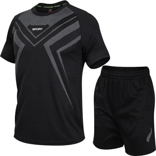 Tracksuit Short Sleeve Football Training Suit Summer 2 pcs Jogging Sets T Shirt + Shorts Fitness Quick Drying Mens Sports suits