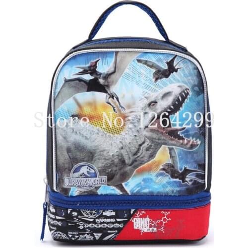 New Fashion Jurassic World Dinosaur Boys Oxford Lunch Bags Double Layer Kids Handbags For Children