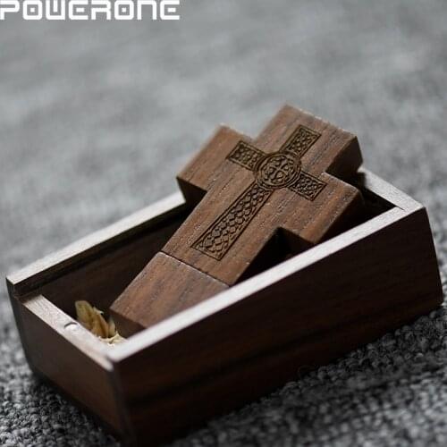 POWERONE USB flash pen drive USB2.0 cross wood USB box pendrive 128GB 64GB 32GB 16GB 8GB 4GB memory disk free custom logo gifts