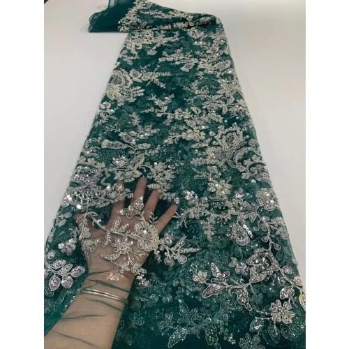Embroidery Beaded Lace Fabric African French Tulle Lace with Beads Green Handmade Beads Lace Fabrics for Women Dresses ZXN187