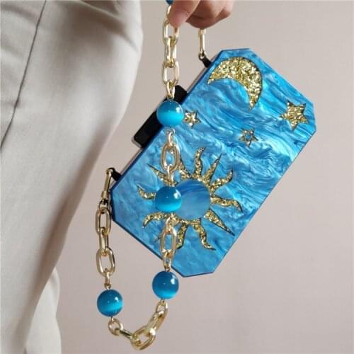 【wander lamar 】fashion design the sun moon and stars acrylic bag clutch unique party bag 2021