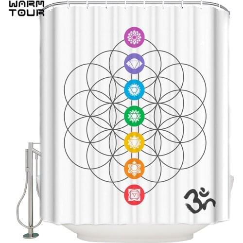 WARMTOUR Shower Curtain Colorful Icons Extra Long Fabric Bath Shower Curtains Mildew-resistant Bathroom Decor Sets with Hooks