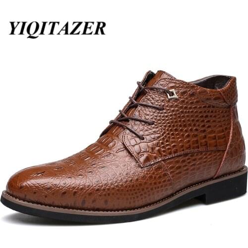 YIQITAZER 2019 New Genuine Leather Winter Snow Mens Boots.Ankle Boots Fashion Man Military Shoes Plus Size Man Footwear