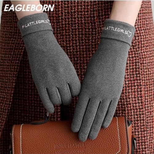 Women Fashion Simple Gloves Winter Driving Riding Touch Screen Women Gloves Indoor Thin Heart Embroidery Solid Acrylic Gloves