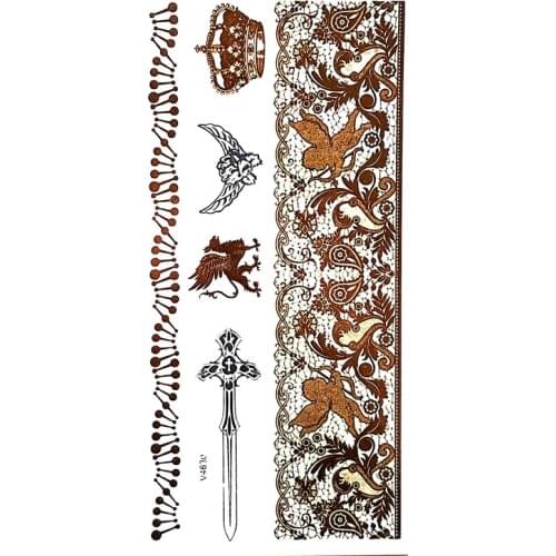 Gold Temporary Flash Metal Tattoo Sticker Greek Kobe Angels Sword Love Women Henna DIY Body Art Waterproof Tattoo