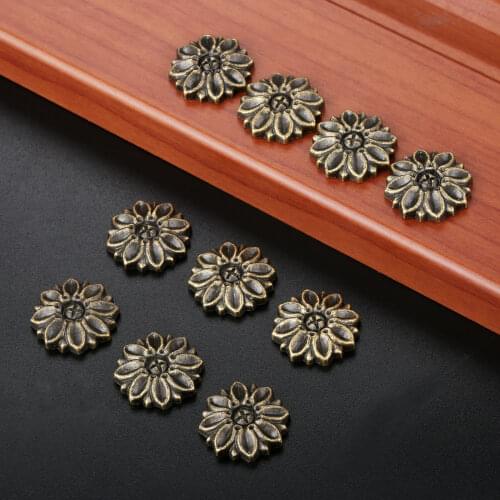 10pcs Alloy Corners Cabochon Ancient Flower Flatback Alloy Embellishment Patch Scrapbook Vintage Decor Wood Jewelry Box 23mm